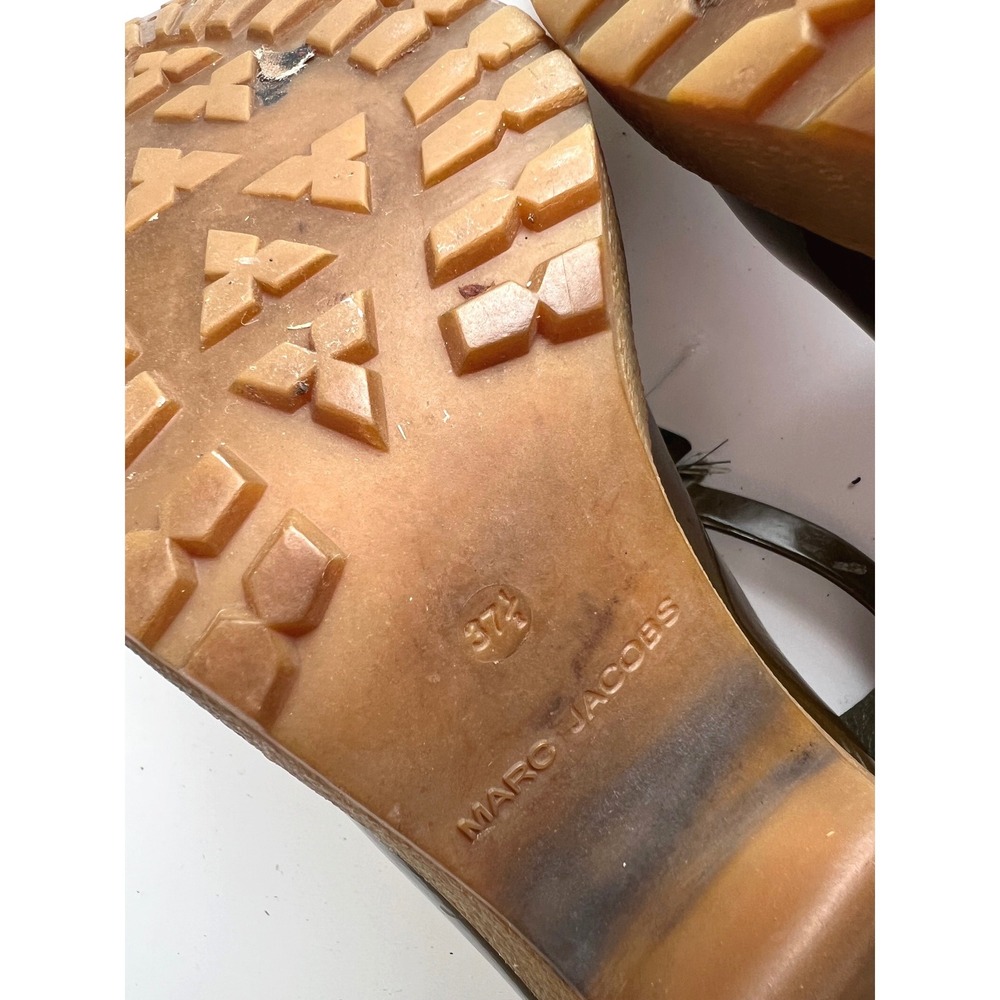 Marc Jacobs Olive Green Patent Leather Platform Mary Jane Block Heels Size 37.5 - Picture 3 of 11